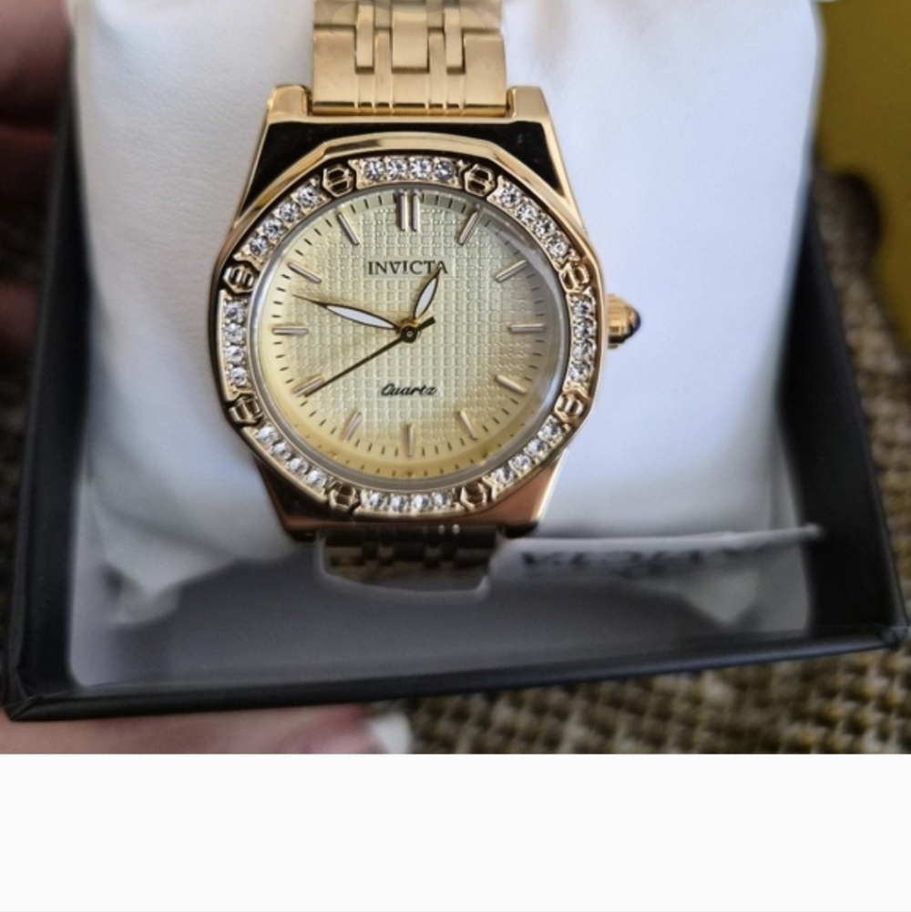 Invicta Gold Tone Watch with Crystal Bezel